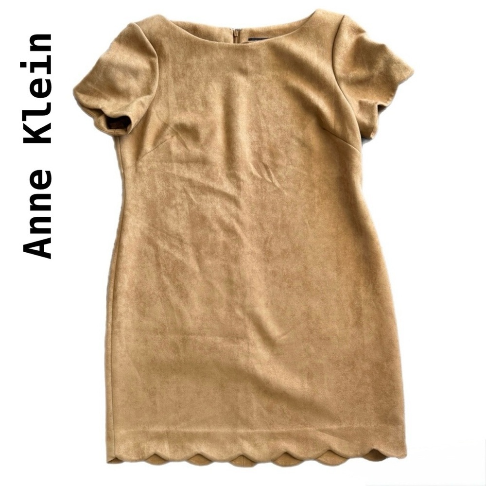 Anne Klein Tan Faux-Suede Scalloped Hem Dress Size Large